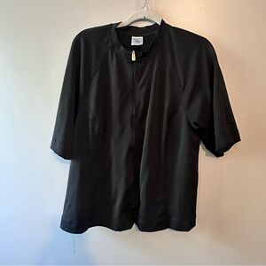 Lands End Women Swim Top Rash Guard Short Sleeve Full Zip Black 2X 20/22W